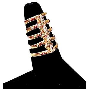 Silver Cut Out Diamond Wide Ribcage Wrap Ring NEW